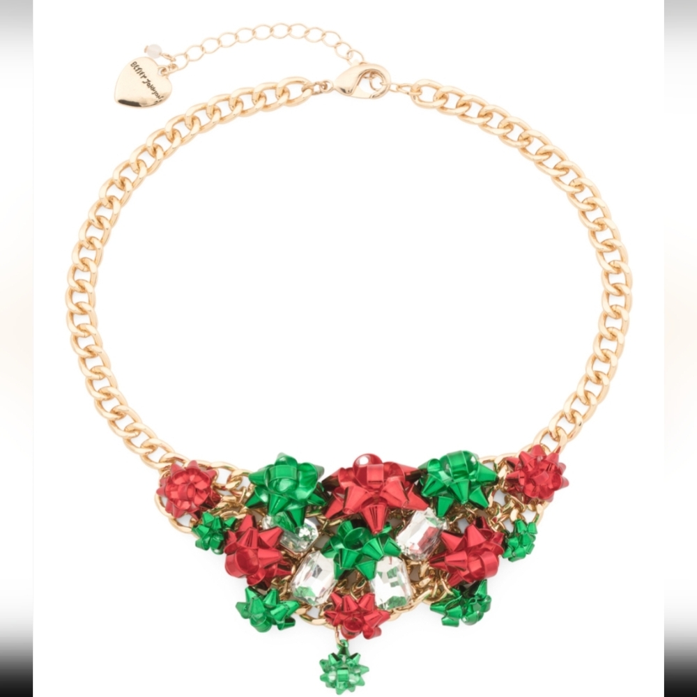 Betsey Johnson Christmas Present Bow Bib Necklace NWT